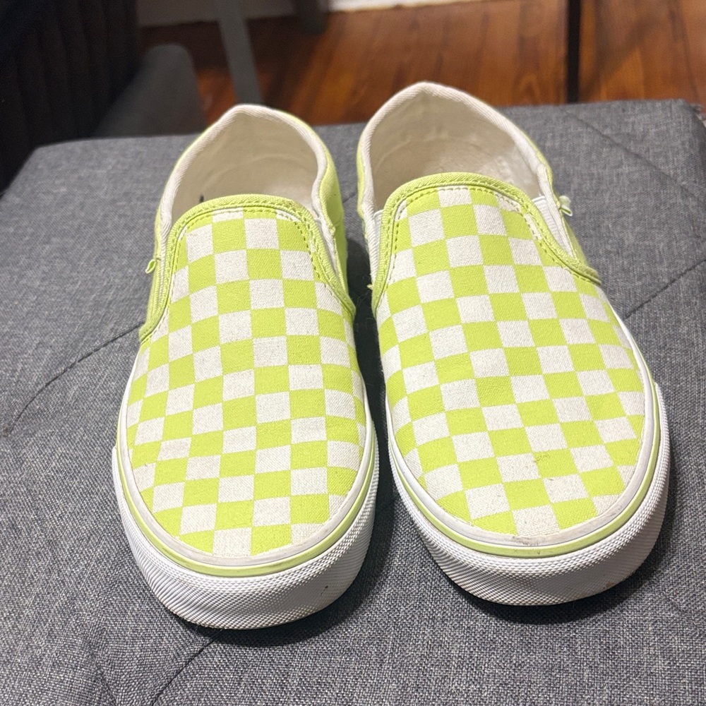 checkered Slip-On Shoes - Green and White